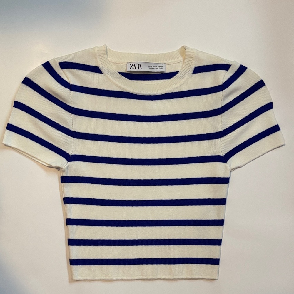 Zara Navy and Cream Striped Tee (never worn)